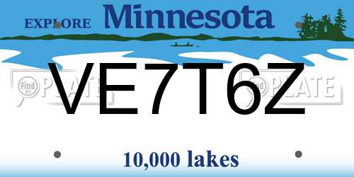 VE7T6Z Minnesota License Plate