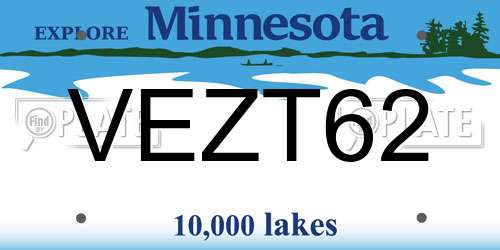 VEZT62 Minnesota License Plate