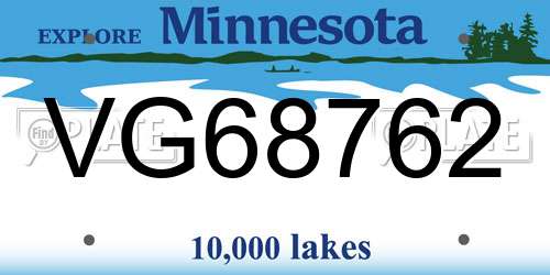 VG68762 Minnesota License Plate