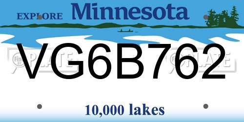 VG6B762 Minnesota License Plate