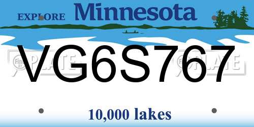 VG6S767 Minnesota License Plate