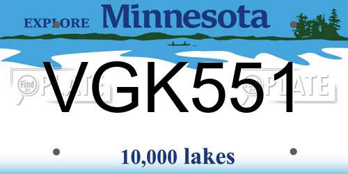 VGK551 Minnesota License Plate