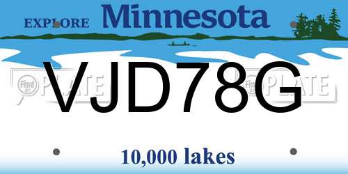VJD78G Minnesota License Plate