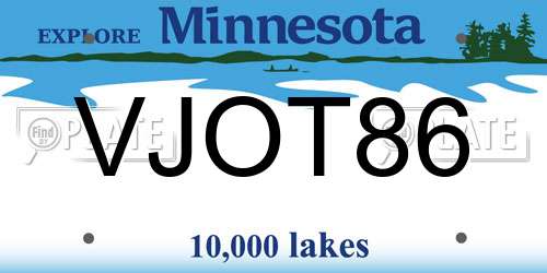 VJOT86 Minnesota License Plate