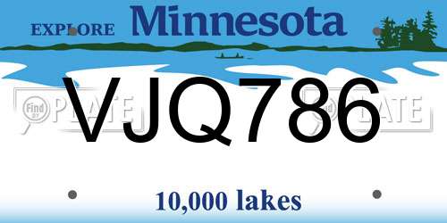 VJQ786 Minnesota License Plate