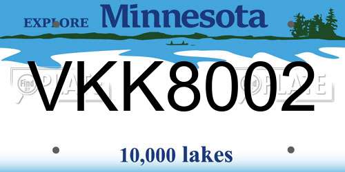 VKK8002 Minnesota License Plate