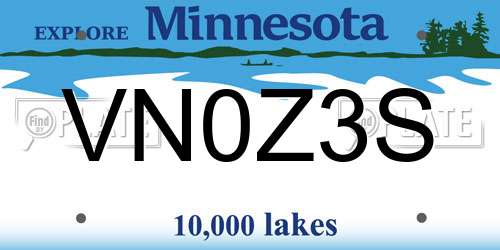 VN0Z3S Minnesota License Plate