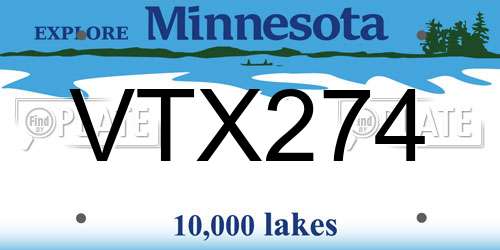 VTX274 Minnesota License Plate