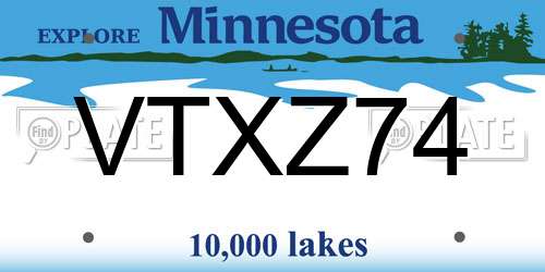 VTXZ74 Minnesota License Plate