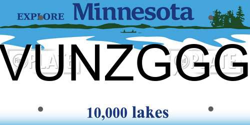 VUNZGGG Minnesota License Plate