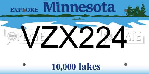 VZX224 Minnesota License Plate