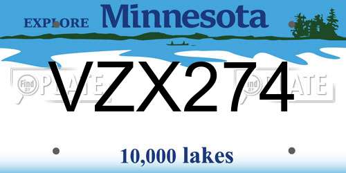 VZX274 Minnesota License Plate