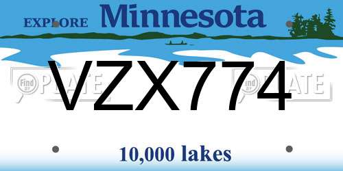 VZX774 Minnesota License Plate