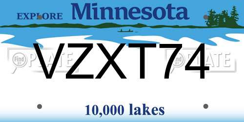 VZXT74 Minnesota License Plate