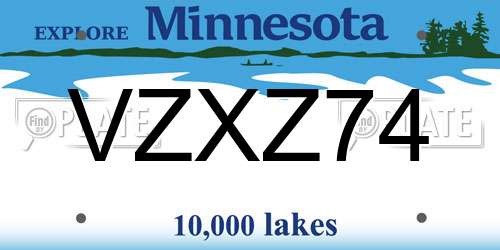 VZXZ74 Minnesota License Plate