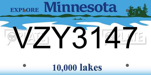 VZY3147 Minnesota License Plate