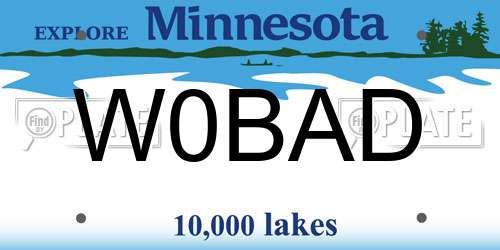 W0BAD Minnesota License Plate