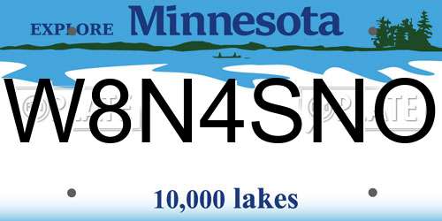 W8N4SNO Minnesota License Plate