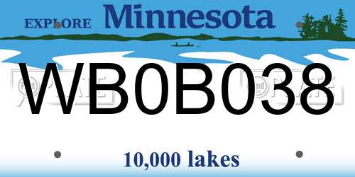 WB0B038 Minnesota License Plate