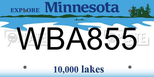 WBA855 Minnesota License Plate