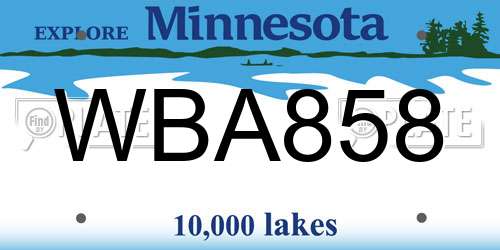WBA858 Minnesota License Plate