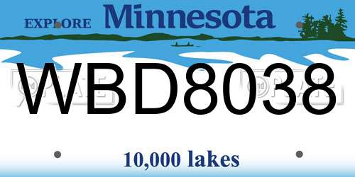 WBD8038 Minnesota License Plate