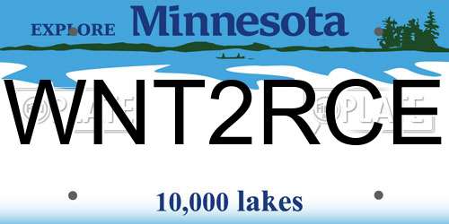 WNT2RCE Minnesota License Plate
