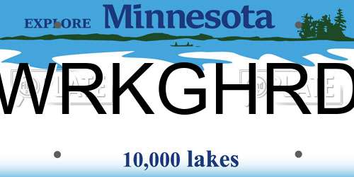 WRKGHRD Minnesota License Plate
