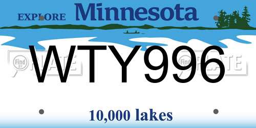 WTY996 Minnesota License Plate