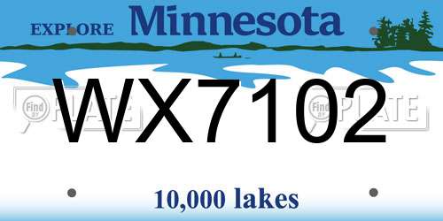 WX7102 Minnesota License Plate