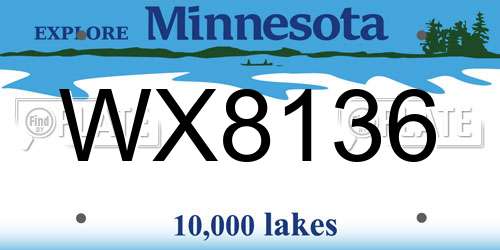 WX8136 Minnesota License Plate