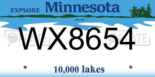 WX8654 Minnesota License Plate
