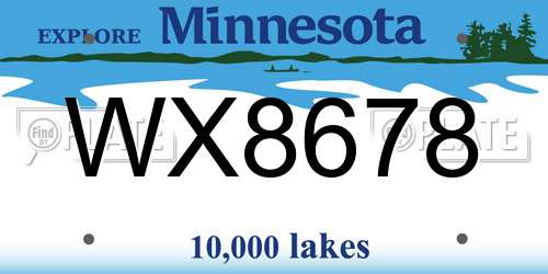 WX8678 Minnesota License Plate