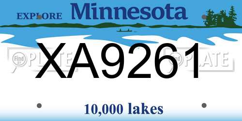 XA9261 Minnesota License Plate