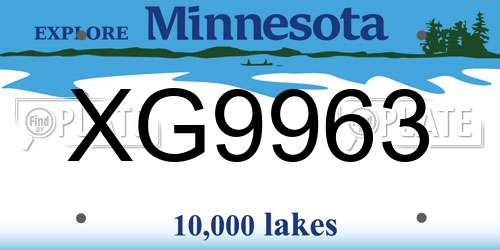 XG9963 Minnesota License Plate