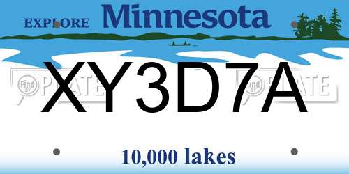 XY3D7A Minnesota License Plate