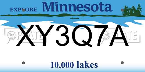 XY3Q7A Minnesota License Plate