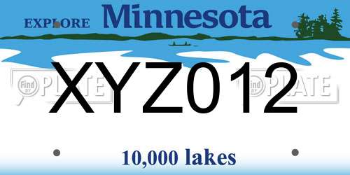 XYZ012 Minnesota License Plate