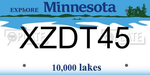 XZDT45 Minnesota License Plate