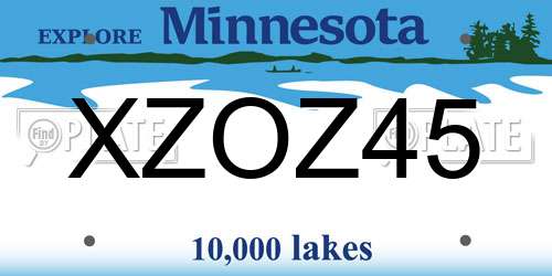XZOZ45 Minnesota License Plate