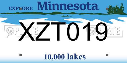 XZT019 Minnesota License Plate