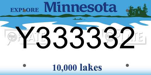 Y333332 Minnesota License Plate