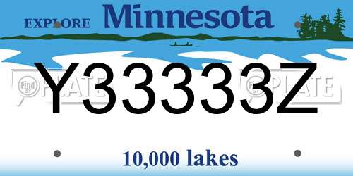 Y33333Z Minnesota License Plate