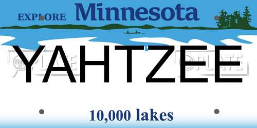 YAHTZEE Minnesota License Plate