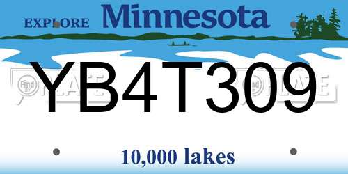 YB4T309 Minnesota License Plate