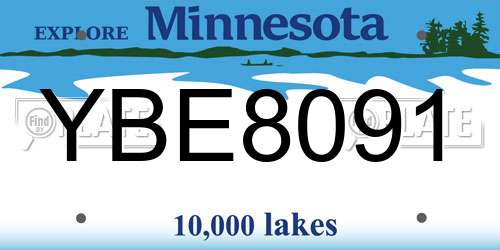 YBE8091 Minnesota License Plate