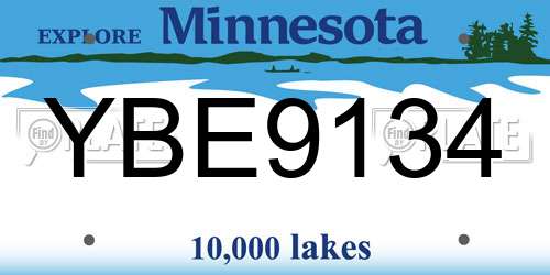 YBE9134 Minnesota License Plate