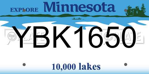 YBK1650 Minnesota License Plate