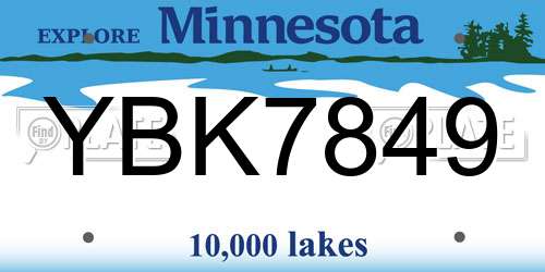 YBK7849 Minnesota License Plate