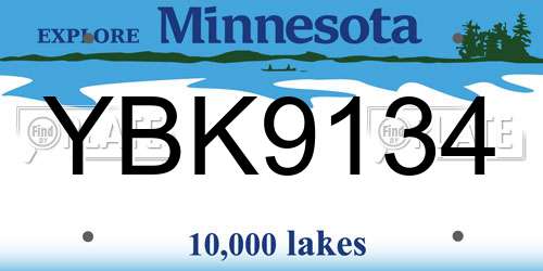 YBK9134 Minnesota License Plate